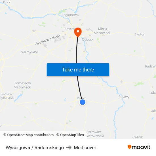 Wyścigowa / Radomskiego to Medicover map
