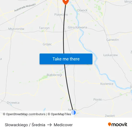 Słowackiego / Średnia to Medicover map