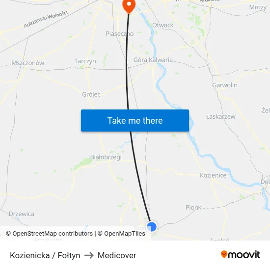Kozienicka / Fołtyn to Medicover map