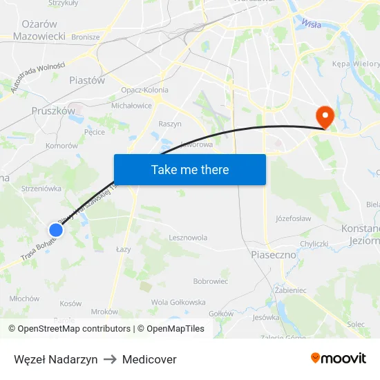 Węzeł Nadarzyn to Medicover map