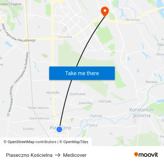 Piaseczno Kościelna to Medicover map