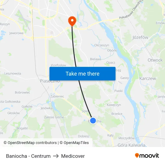 Baniocha - Centrum to Medicover map