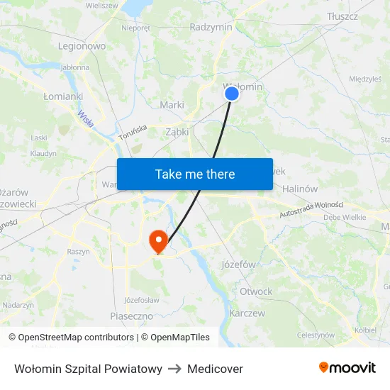 Wołomin Szpital Powiatowy to Medicover map