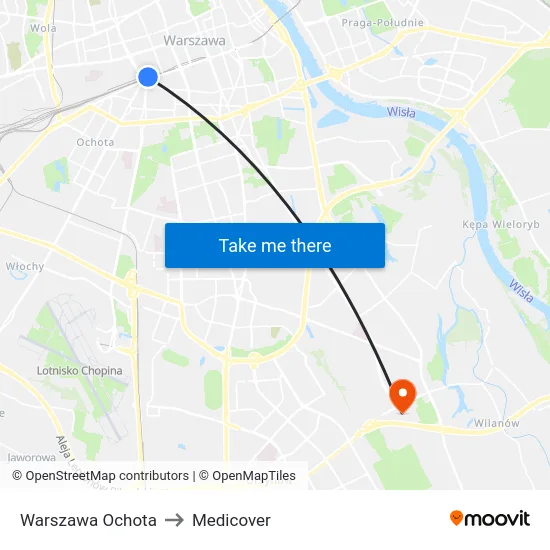 Warszawa Ochota to Medicover map