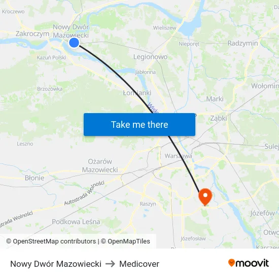 Nowy Dwór Mazowiecki to Medicover map