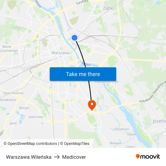 Warszawa Wileńska to Medicover map