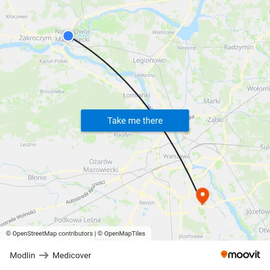 Modlin to Medicover map