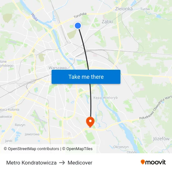 Metro Kondratowicza to Medicover map