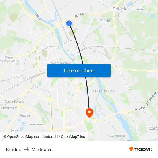 Bródno to Medicover map