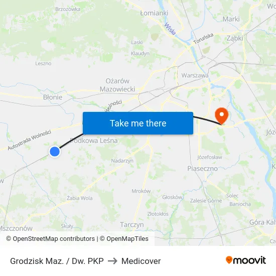 Grodzisk Maz. / Dw. PKP to Medicover map