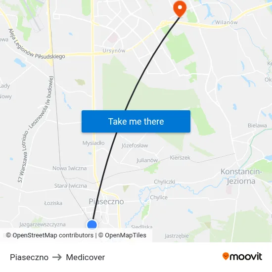 Piaseczno to Medicover map