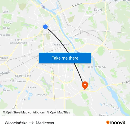 Włościańska to Medicover map
