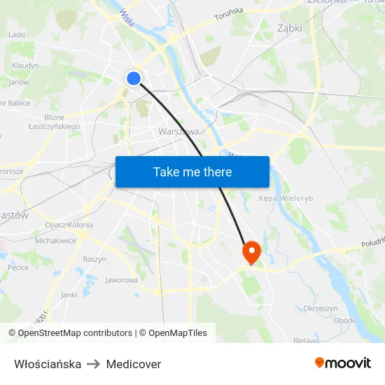 Włościańska to Medicover map