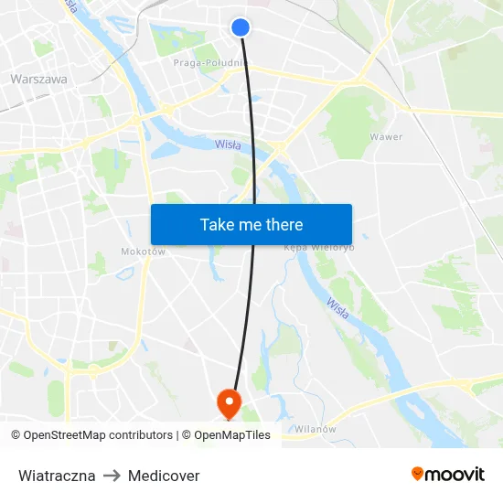 Wiatraczna to Medicover map