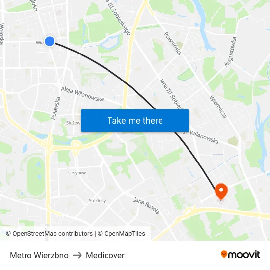 Metro Wierzbno to Medicover map