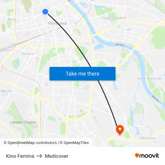 Kino Femina to Medicover map