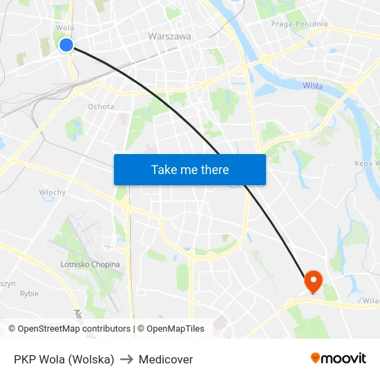 PKP Wola (Wolska) to Medicover map