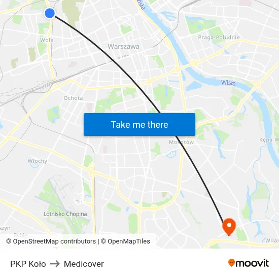 PKP Koło to Medicover map