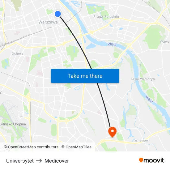 Uniwersytet to Medicover map