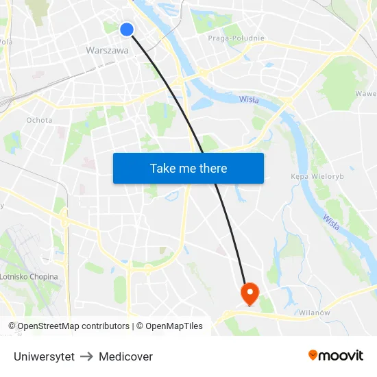 Uniwersytet to Medicover map