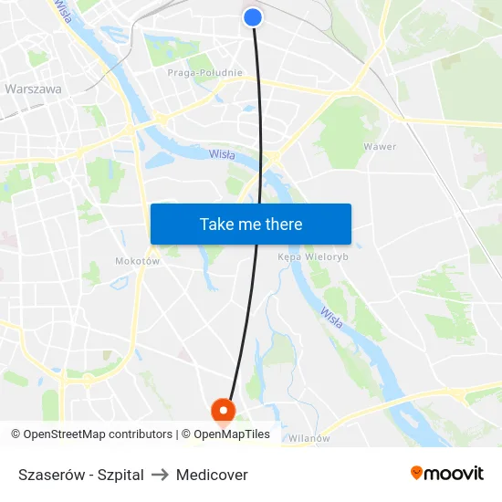 Szaserów - Szpital to Medicover map
