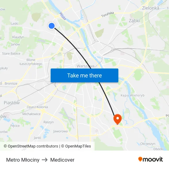 Metro Młociny to Medicover map