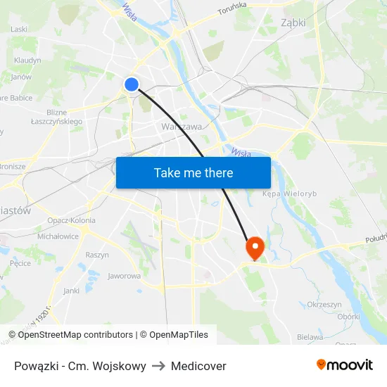 Powązki - Cm. Wojskowy to Medicover map