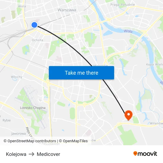 Kolejowa to Medicover map