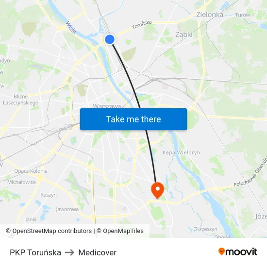 PKP Toruńska to Medicover map