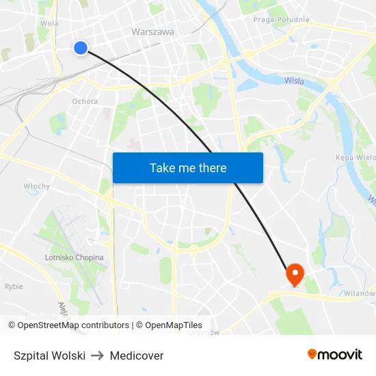 Szpital Wolski to Medicover map