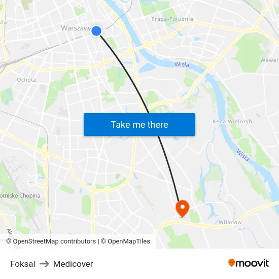 Foksal to Medicover map