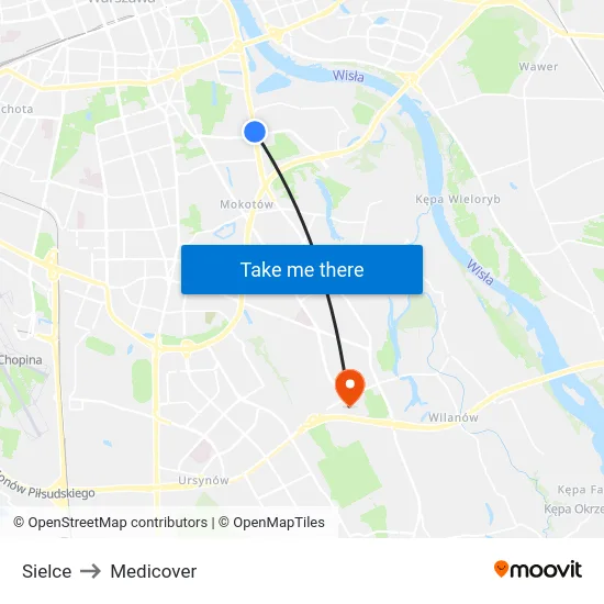 Sielce to Medicover map