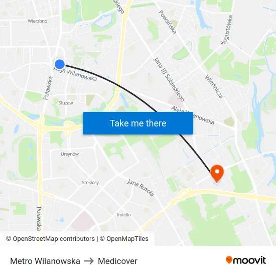 Metro Wilanowska to Medicover map