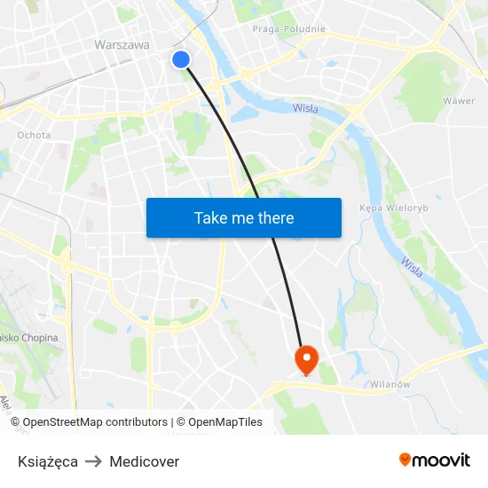 Książęca to Medicover map