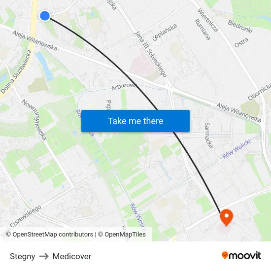 Stegny to Medicover map