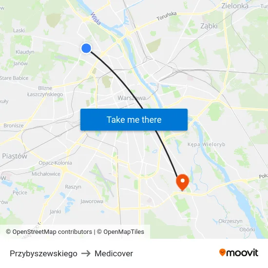 Przybyszewskiego to Medicover map