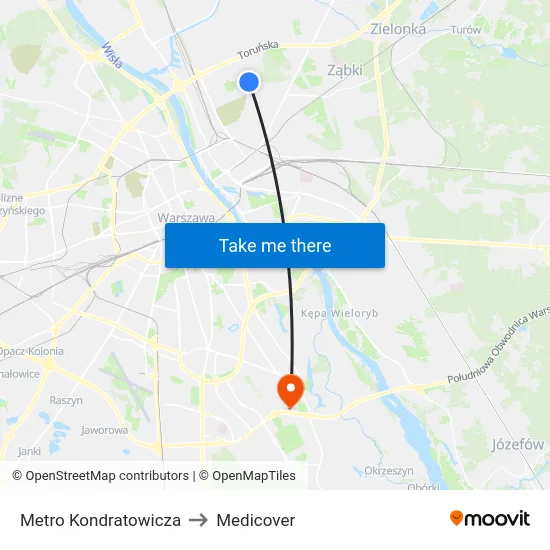 Metro Kondratowicza to Medicover map