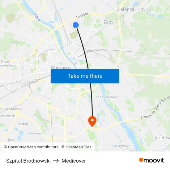 Szpital Bródnowski to Medicover map