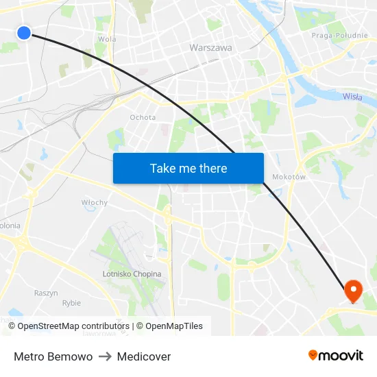 Metro Bemowo to Medicover map