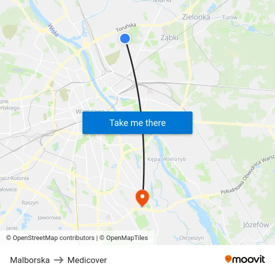 Malborska to Medicover map