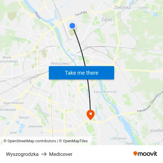 Wyszogrodzka to Medicover map