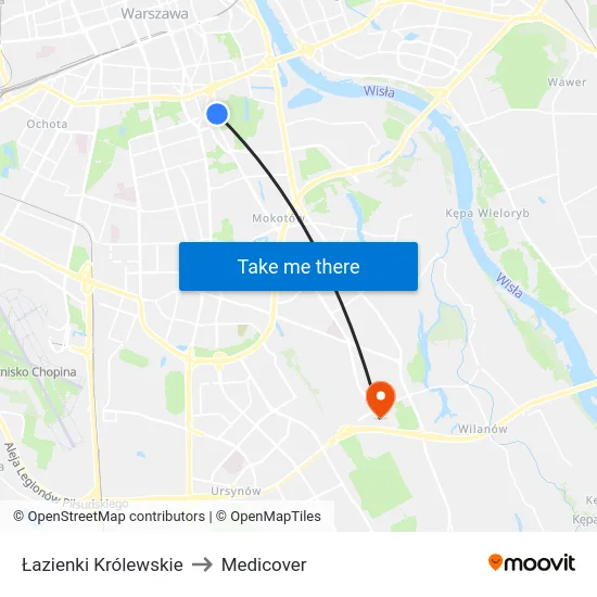 Łazienki Królewskie to Medicover map