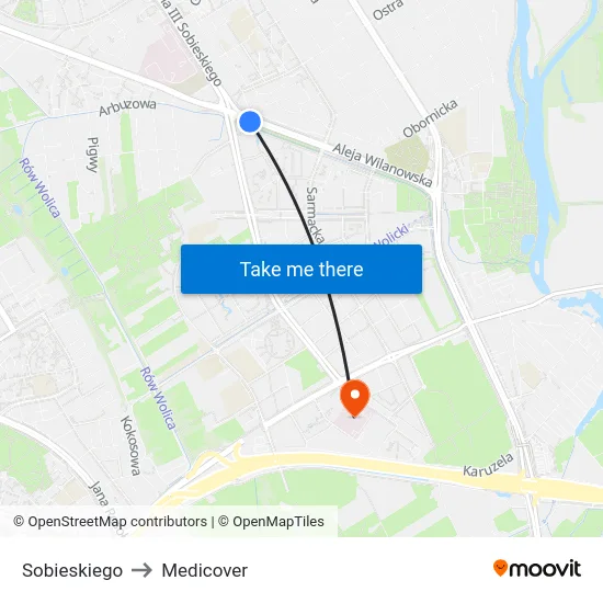 Sobieskiego to Medicover map