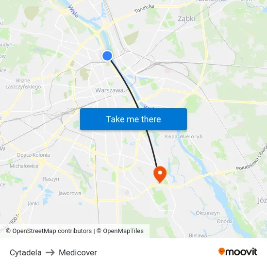 Cytadela to Medicover map
