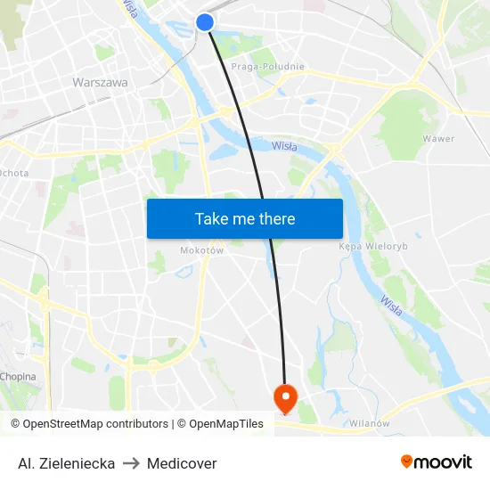 Al. Zieleniecka to Medicover map
