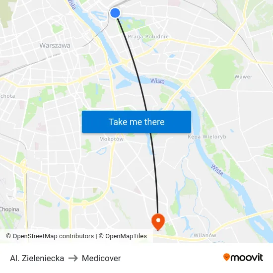Al. Zieleniecka to Medicover map