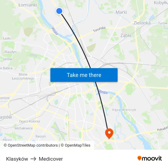 Klasyków to Medicover map