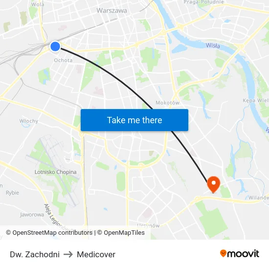 Dw. Zachodni to Medicover map