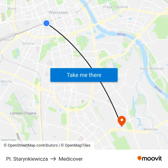 Pl. Starynkiewicza to Medicover map
