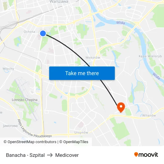 Banacha - Szpital to Medicover map